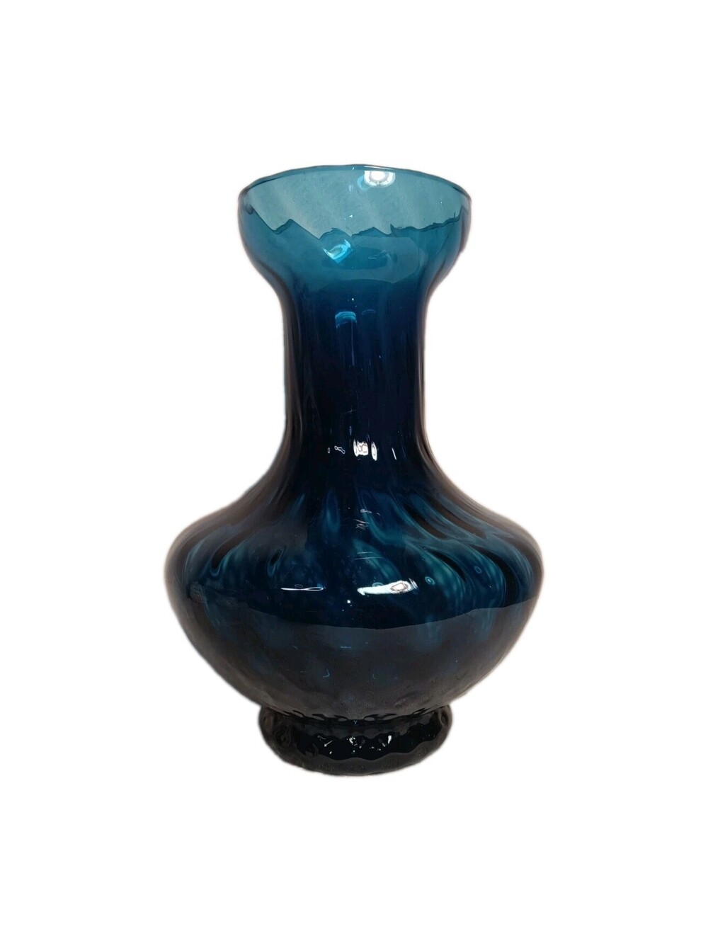 MCM Italian Empoli 9" Blue Glass Flower Vase 1960s Retro Optic Swirl Art Glass